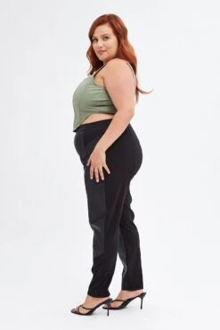 Black Leggings High Rise Faux Leather & Ponte Panel -You And All Fashion Store cbt31555 38ab black 4