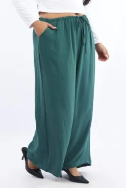 Green Textured Georgette Lined Wide Leg Pants -You And All Fashion Store cbt31604cx 47a forest 3