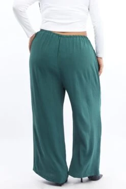 Green Textured Georgette Lined Wide Leg Pants -You And All Fashion Store cbt31604cx 47a forest 4