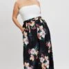 Black Floral Wide Leg Pleat Front Crepe Pants
