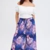 Multi Floral Wide Leg Pants High Rise Belted