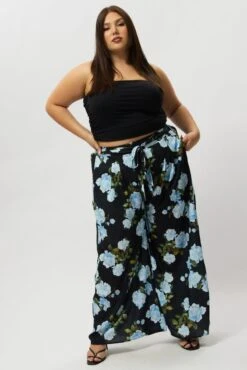 Black Floral Tie Waist Wide Leg Pants -You And All Fashion Store cbt31605c 47a floral 3