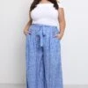 Blue Ditsy Tie Waist Wide Leg Pants