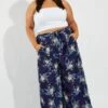 Multi Floral Wide Leg Pants Belted