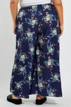 Multi Floral Wide Leg Pants Belted -You And All Fashion Store cbt31605m 34pb floral 5