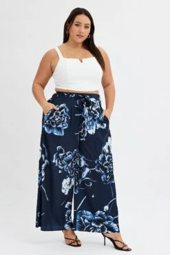 Blue Abstract Wideleg Pants Tie Waist Crepe -You And All Fashion Store cbt31605p 34a abstract 3