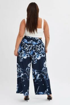 Blue Abstract Wideleg Pants Tie Waist Crepe -You And All Fashion Store cbt31605p 34a abstract 5