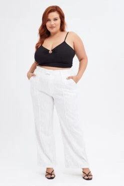 Stripe Wide Leg Pants High Rise Pin Seam Front