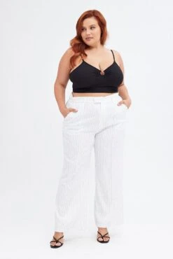Stripe Wide Leg Pants High Rise Pin Seam Front -You And All Fashion Store cbt31606a 36ab stripe 3