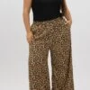 Black Animal Print Wide Leg Elastic Waist Pants