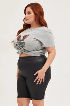 Black High Waist Wet Look Bike Short -You And All Fashion Store cbt31659 34ab black 4 2