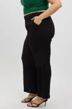 Black Crinkle Texture Wide Leg Pants -You And All Fashion Store cbt31793 47ab black 4