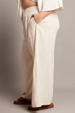 Beige Shirred Waist Wide Leg Pants 9 Beige Shirred Waist Wide Leg Pants -You And All Fashion Store cbt31817 10ab oatmeal 4