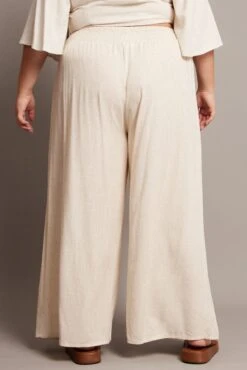 Beige Shirred Waist Wide Leg Pants 10 Beige Shirred Waist Wide Leg Pants -You And All Fashion Store cbt31817 10ab oatmeal 5