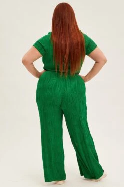 Green Textured Pant Wide Leg Wavy -You And All Fashion Store cbt31848x 42ab green 4
