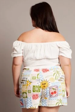 Multi Abstract Elastic Waist Linen Blend Shorts -You And All Fashion Store cbt3184ax 47a abstract 5