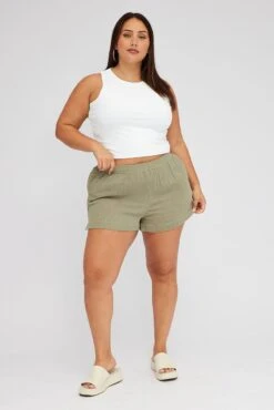 Green Relaxed Shorts High Rise -You And All Fashion Store cbt3184ax 47p khaki 3
