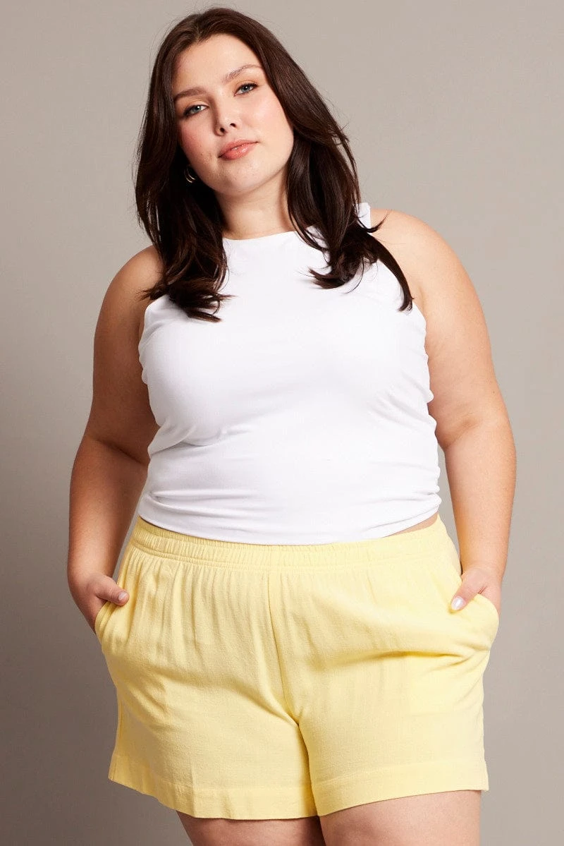 Yellow Elastic Waist Lined Linen Blend Shorts 2 Yellow Elastic Waist Lined Linen Blend Shorts - Image 2