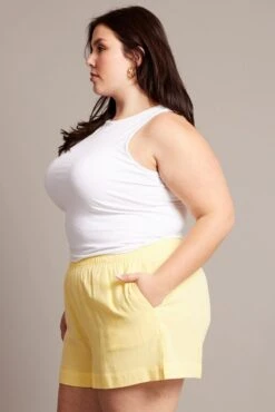 Yellow Elastic Waist Lined Linen Blend Shorts 9 Yellow Elastic Waist Lined Linen Blend Shorts -You And All Fashion Store cbt3184bx 47a yellow 4