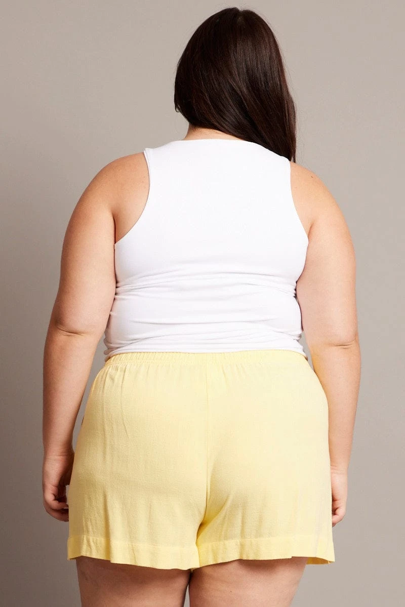 Yellow Elastic Waist Lined Linen Blend Shorts 5 Yellow Elastic Waist Lined Linen Blend Shorts - Image 5