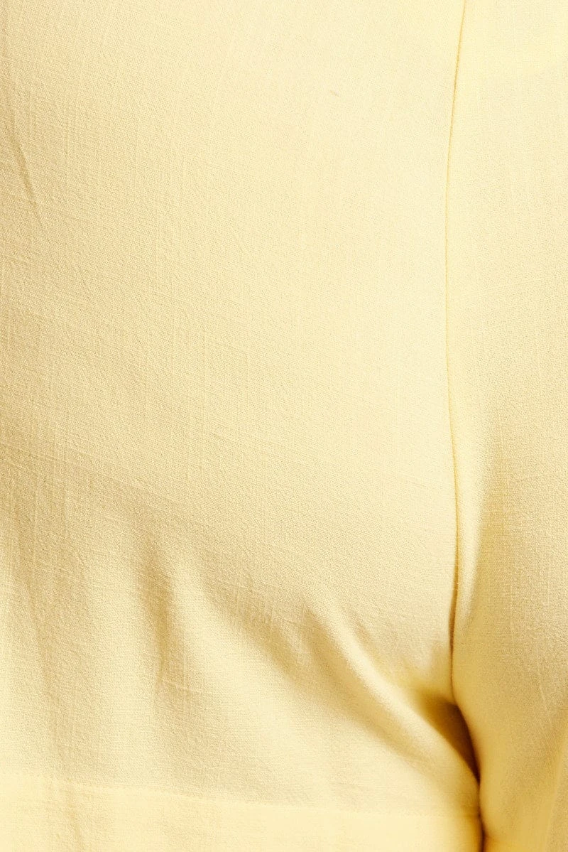 Yellow Elastic Waist Lined Linen Blend Shorts 6 Yellow Elastic Waist Lined Linen Blend Shorts - Image 6