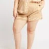 Beige Elastic Waist Pull On Shorts