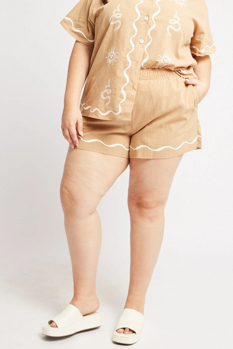 Beige Elastic Waist Pull On Shorts 1 Beige Elastic Waist Pull On Shorts
