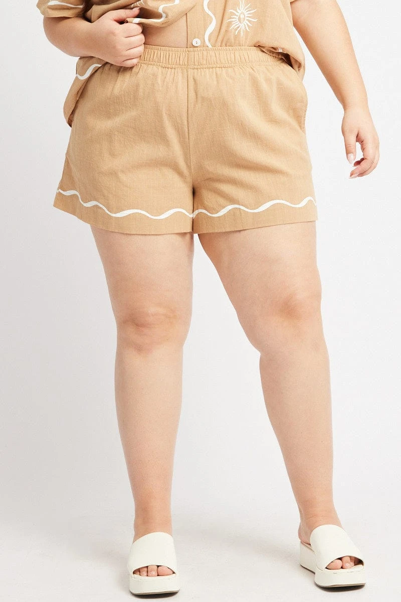 Beige Elastic Waist Pull On Shorts 3 Beige Elastic Waist Pull On Shorts - Image 3