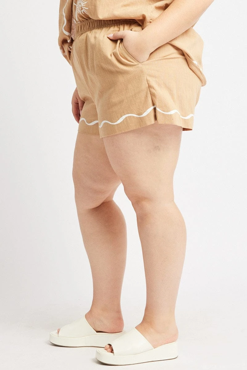Beige Elastic Waist Pull On Shorts 4 Beige Elastic Waist Pull On Shorts - Image 4