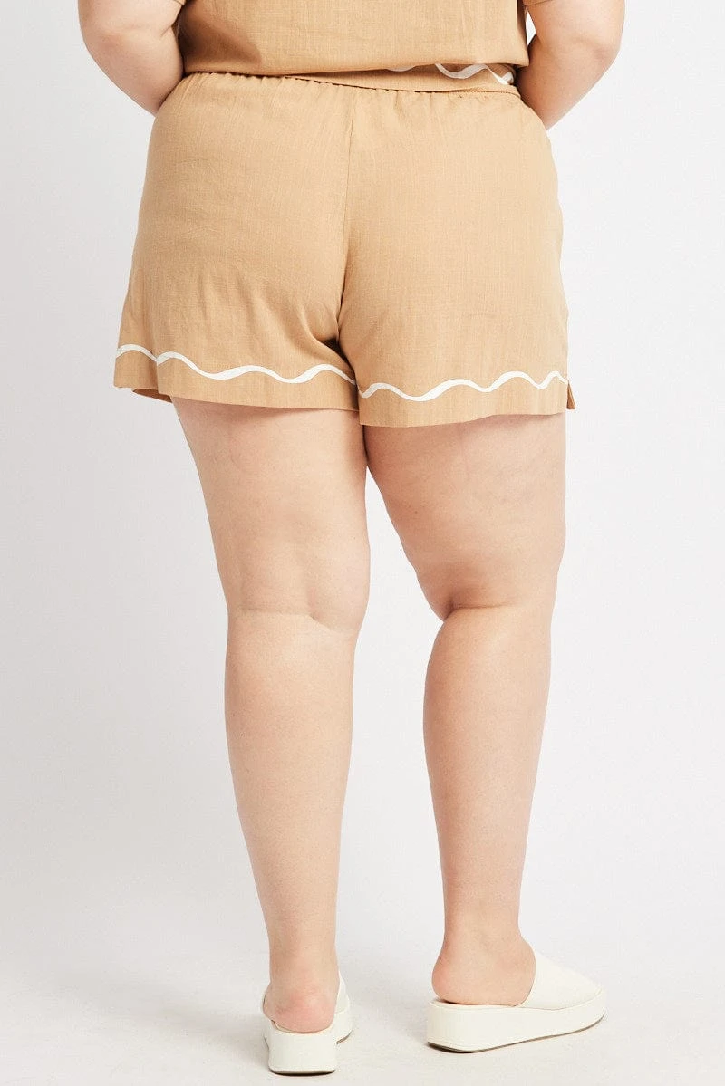 Beige Elastic Waist Pull On Shorts 5 Beige Elastic Waist Pull On Shorts - Image 5