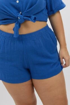Blue Elastic Waist Pull On Cotton Shorts -You And All Fashion Store cbt3184jx 47ab cobalt 6