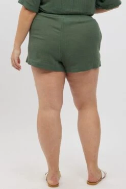 Green Elastic Waist Pull On Cotton Shorts -You And All Fashion Store cbt3184jx 47ab dark khaki 5