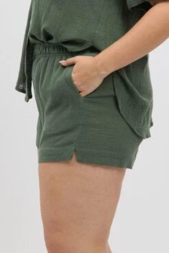 Green Elastic Waist Pull On Cotton Shorts -You And All Fashion Store cbt3184jx 47ab dark khaki 6