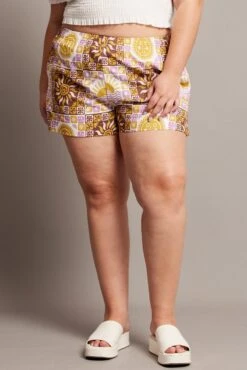 Beige Abstract Relaxed Shorts High Rise -You And All Fashion Store cbt3184jx 47p abstract 3