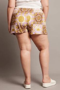 Beige Abstract Relaxed Shorts High Rise -You And All Fashion Store cbt3184jx 47p abstract 5