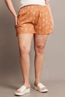 Brown Abstract Relaxed Shorts High Rise -You And All Fashion Store cbt3184jx 47pb abstract 3