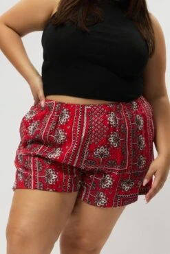 Red Boho Elastic Waist Shorts -You And All Fashion Store cbt3184qx 47ab boho 3