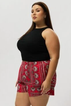 Red Boho Elastic Waist Shorts -You And All Fashion Store cbt3184qx 47ab boho 4