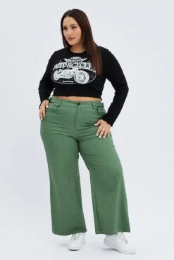 Green High Waist Buckle Detail Wide Leg Cargo -You And All Fashion Store cbt31852 36ab khaki 3