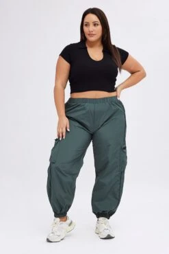 Grey Parachute Pants Piping Side Elastic Hem -You And All Fashion Store cbt31853 34ab charcoal 3