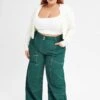 Green Cargo Pant Wide Leg Contrast Stitch