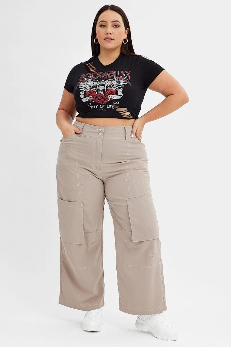 Grey Cargo Pant Wide Leg Contrast Stitch 3 Grey Cargo Pant Wide Leg Contrast Stitch - Image 3