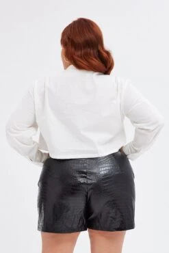 Black Tailored Shorts Croc Print Faux Leather Look -You And All Fashion Store cbt31861 36a black 5