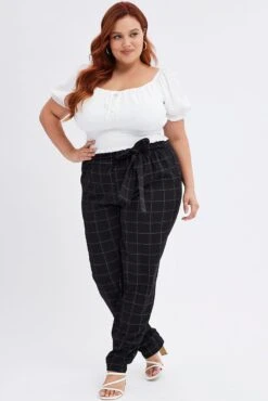 Black Check Slim Pants Tie Waist Stretch -You And All Fashion Store cbt31890 36ab check 3