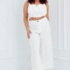 White Wide Pants Waist Seam