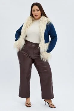 Brown Faux Leather Pants High Button Waist Wide Leg -You And All Fashion Store cbt31910 36ab chocolate 4