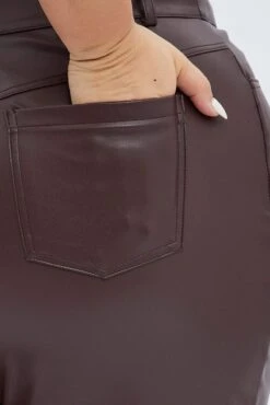 Brown Faux Leather Pants High Button Waist Wide Leg -You And All Fashion Store cbt31910 36ab chocolate 7