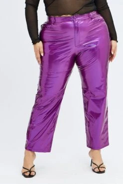 Purple Faux Leather Pants High Button Waist Wide Leg 8 Purple Faux Leather Pants High Button Waist Wide Leg -You And All Fashion Store cbt31910k 36ab purple 3