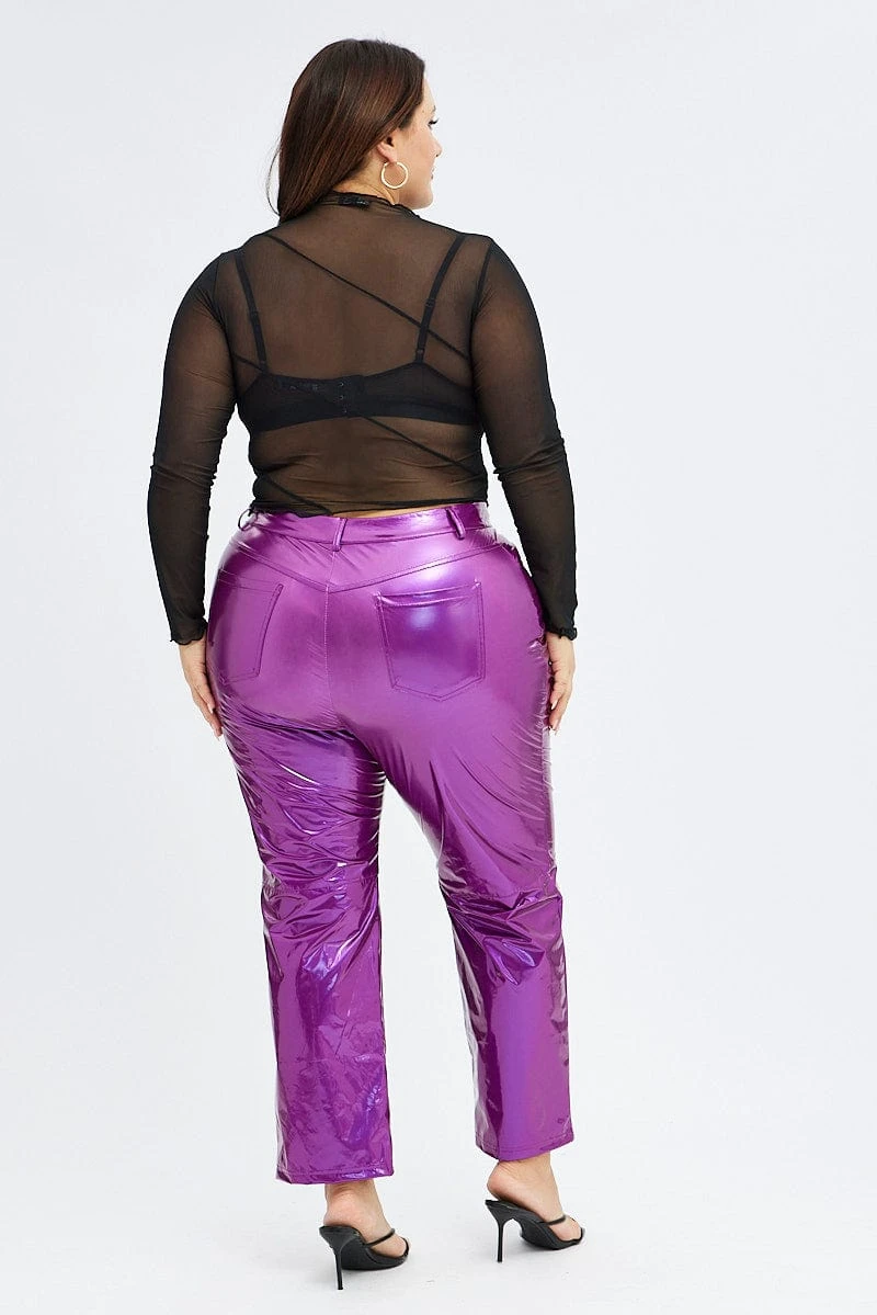 Purple Faux Leather Pants High Button Waist Wide Leg 5 Purple Faux Leather Pants High Button Waist Wide Leg - Image 5