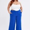 Blue Wideleg Pants Seam Front Elastic Waist Crepe